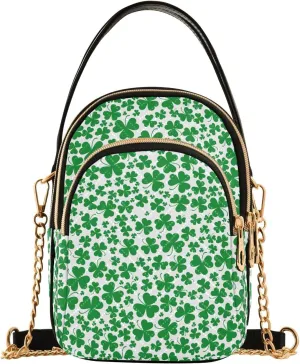 ALAZA Chain Crossbody Bags for Women Seamless Green Clover Background Quilted Shoulder Crossbody Handbags Travel Cross Body Cell Phone Purses Bags