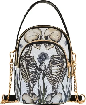 ALAZA Chain Crossbody Bags for Women Skeletons Couple Roses Quilted Shoulder Crossbody Handbags Travel Cross Body Cell Phone Purses Bags