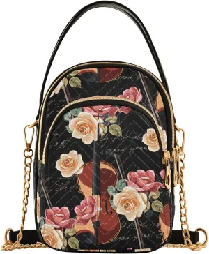 ALAZA Chain Crossbody Bags for Women Violin with Roses Retro Style Quilted Shoulder Crossbody Handbags Travel Cross Body Cell Phone Purses Bags