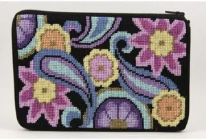 Alice Peterson Paisley Needlepoint Cosmetic Purse Kit - Craft/DIY Project - Multicolor - 4.75" X 7" - Water Resistant