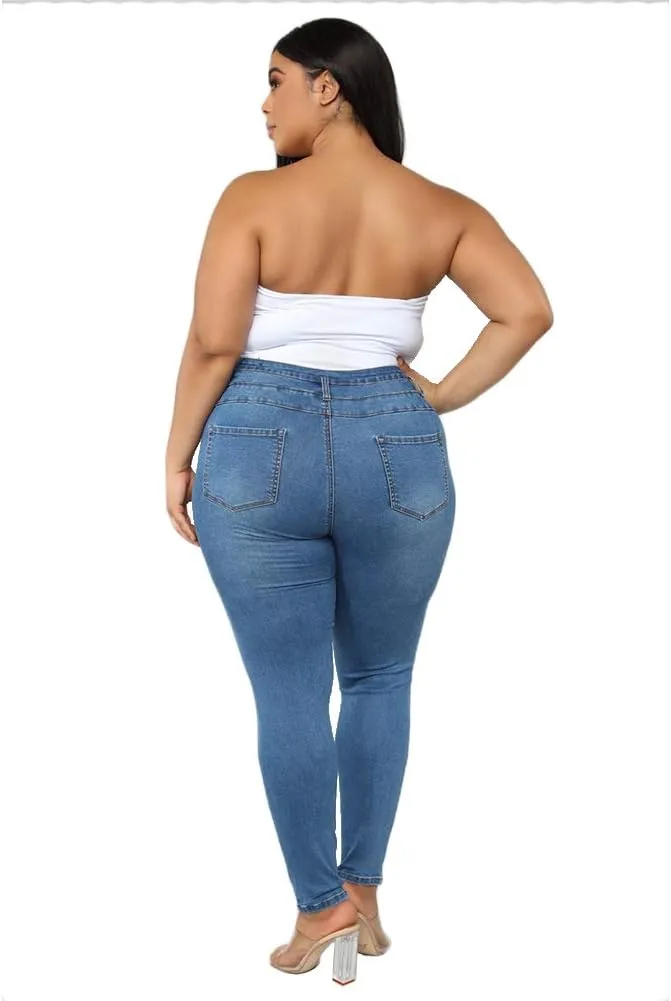 ALLABREVE Womens Plus Size Skinny Jeans Stretchy High Waisted Ankle Jean Ripped Slim Fit Washed Denim Distressed Tight Jean