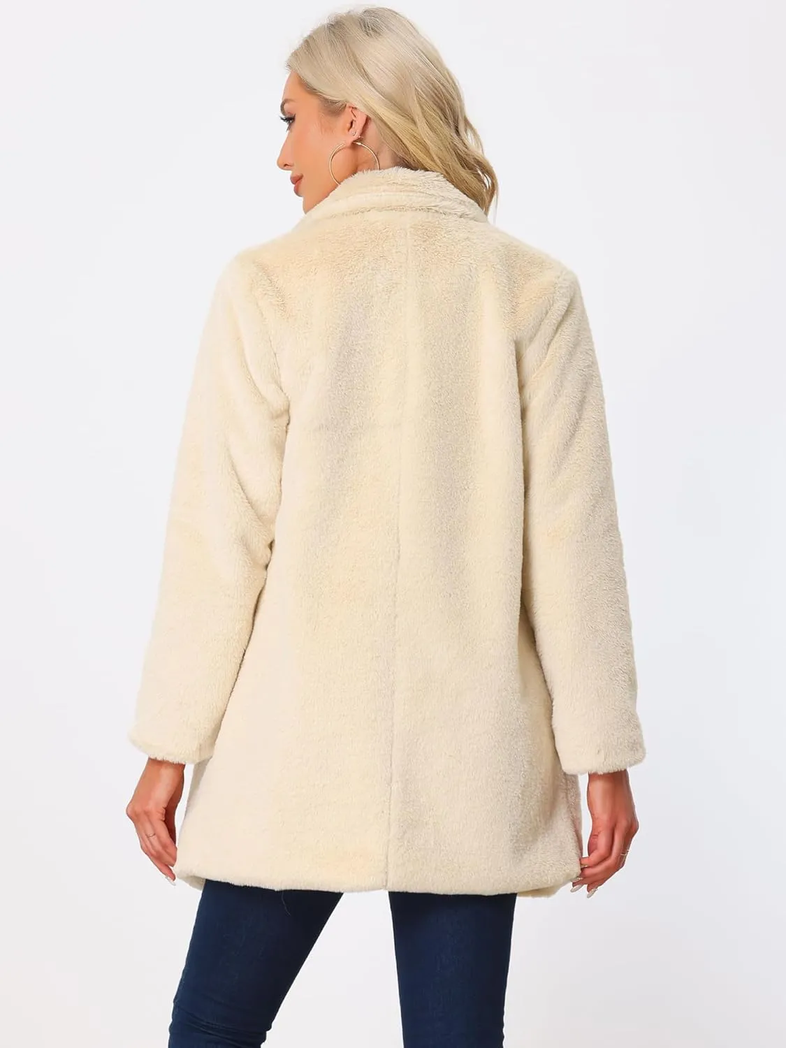 Allegra K Women's Faux Fur Coat Lapel Warm Overcoat Winter Open Front Fluffy Jackets