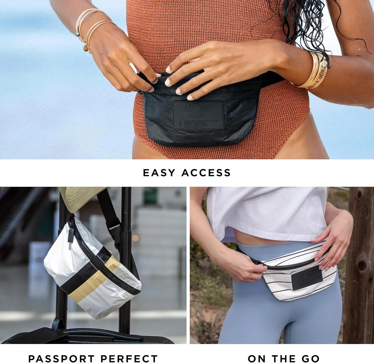 ALOHA Collection Kalapana Mini Hip Pack, Lightweight, Packable, & Splash-Proof - Durable, Washable, & Reusable Fanny Pack for Gym, Beach & Travel, Easy to Clean Material (8.5" x 3.75")