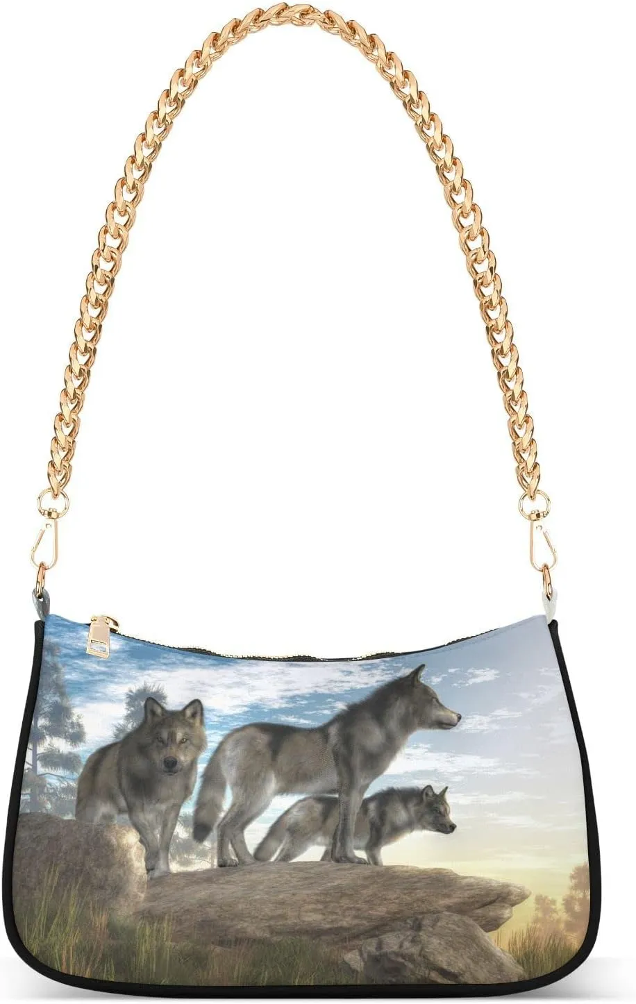 Alpha Wolf Stands at Boulder Shoulder Bags for Women Small Handbags Mini Clutch Purse