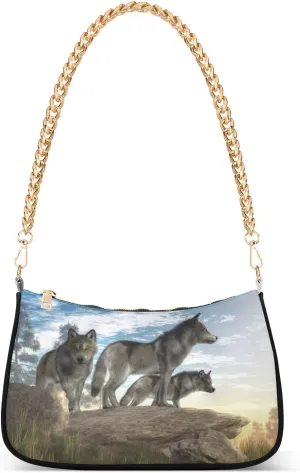 Alpha Wolf Stands at Boulder Shoulder Bags for Women Small Handbags Mini Clutch Purse