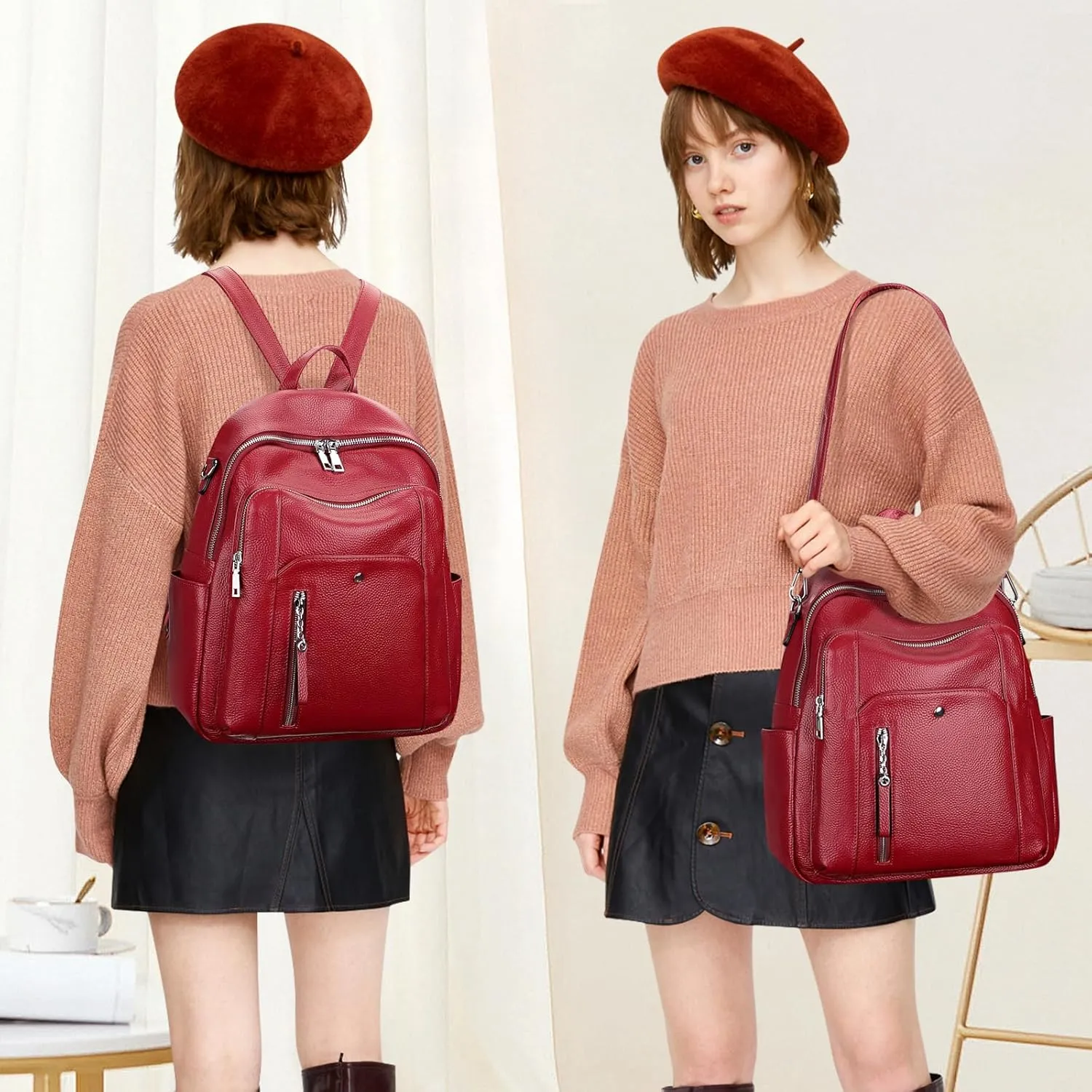 ALTOSY Fashion Genuine Leather Backpack Purse for Women Shoulder Bag Casual Daypack Medium