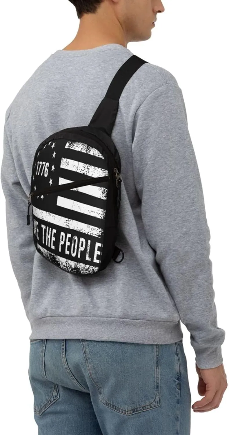 American Flags We The People Portable Sling Bags Packable Crossbody Bag Foldable Sport Daypack Reusable Shoulder Backpack Diagonally Chest Bag for Workout Travel