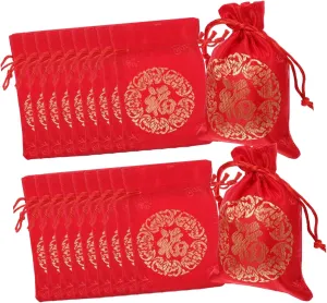 Amosfun 3sets Chinese Style New Year Candy Bag Drawstring Storage Pouch Small Drawstring Pouches for Snacks Sweets Jewelry 20pcs*3