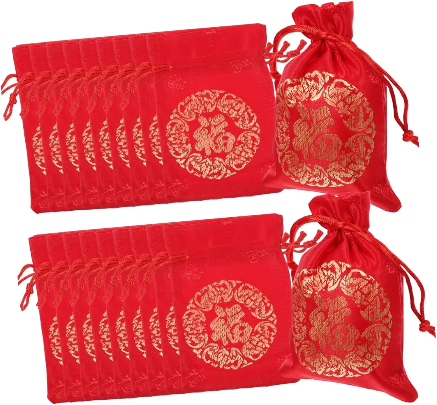 Amosfun 3sets Chinese Style New Year Candy Bag Drawstring Storage Pouch Small Drawstring Pouches for Snacks Sweets Jewelry 20pcs*3