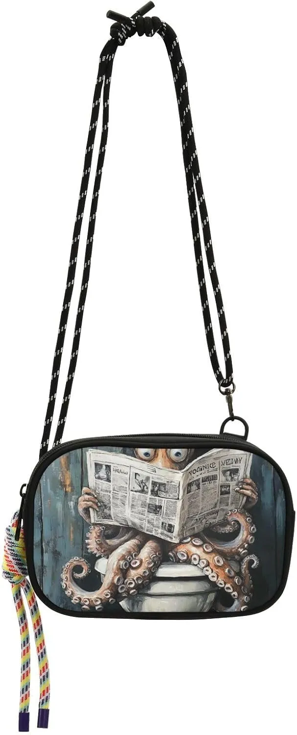animal sea Vintage Toilet Read Newspaper Side Purse Crossbody Men Beauty with Credit Card Slots Handbags For Hiking Traveling