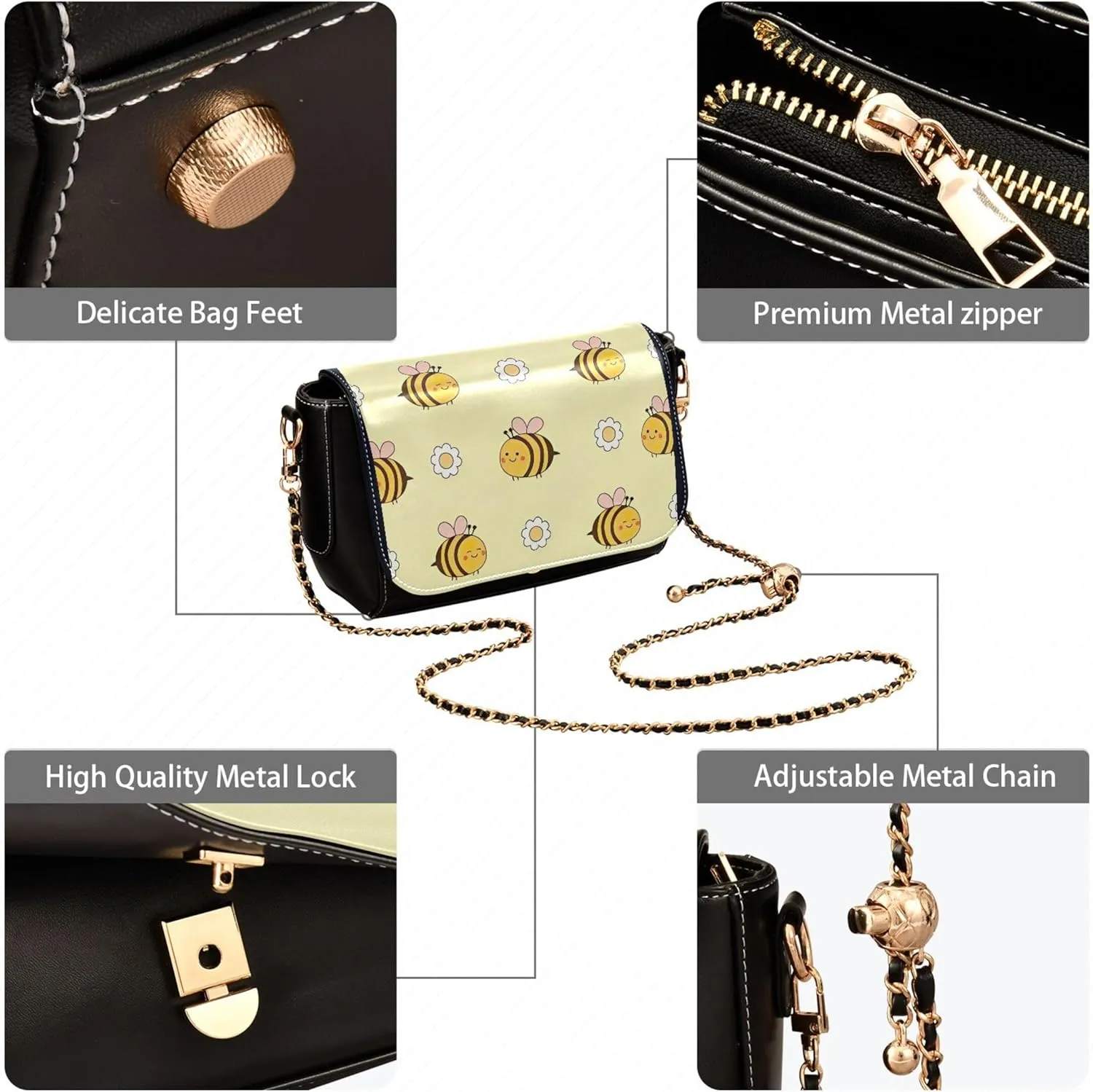 Animal Women Leather Shoulder Bag, Cute Cat Caticorn Kitten Unicorn Crossbody Bags for Women Handbag Chain Strap