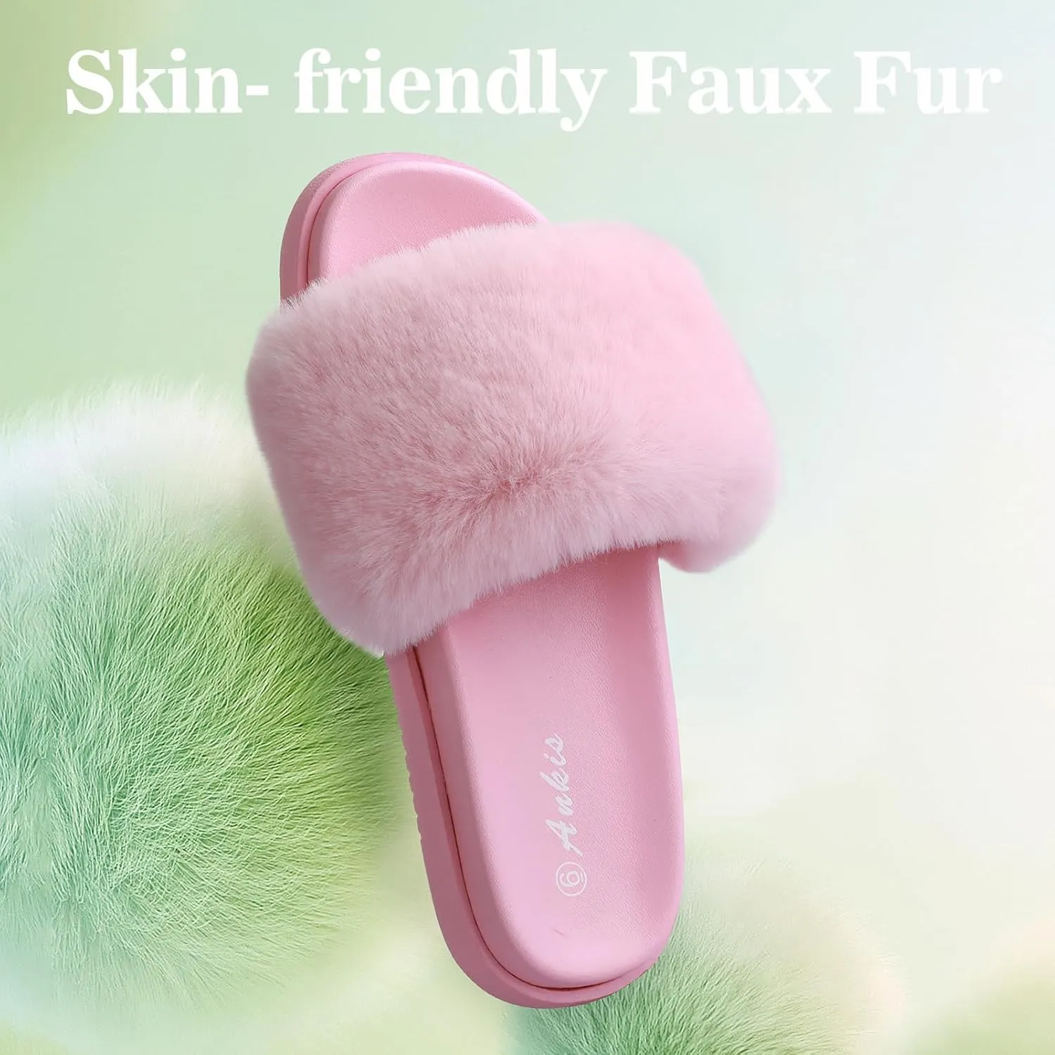 Ankis Black Pink Grey Camel Fur Slides-Cute Chic Versatile Pretty Soft Platform Slides, Open Toe, Non-slip Womens House Fluffy Slippers, Fuzzy Slippers for Women Indoor Outdoor, All Seasons
