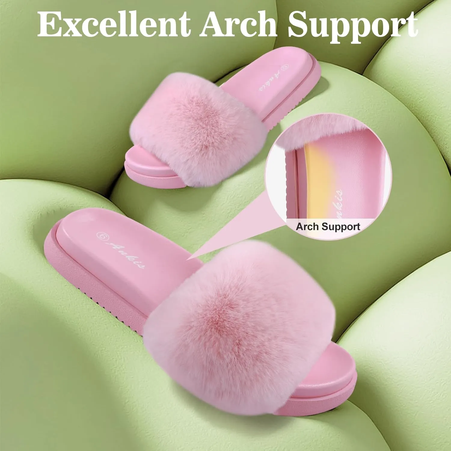 Ankis Black Pink Grey Camel Fur Slides-Cute Chic Versatile Pretty Soft Platform Slides, Open Toe, Non-slip Womens House Fluffy Slippers, Fuzzy Slippers for Women Indoor Outdoor, All Seasons