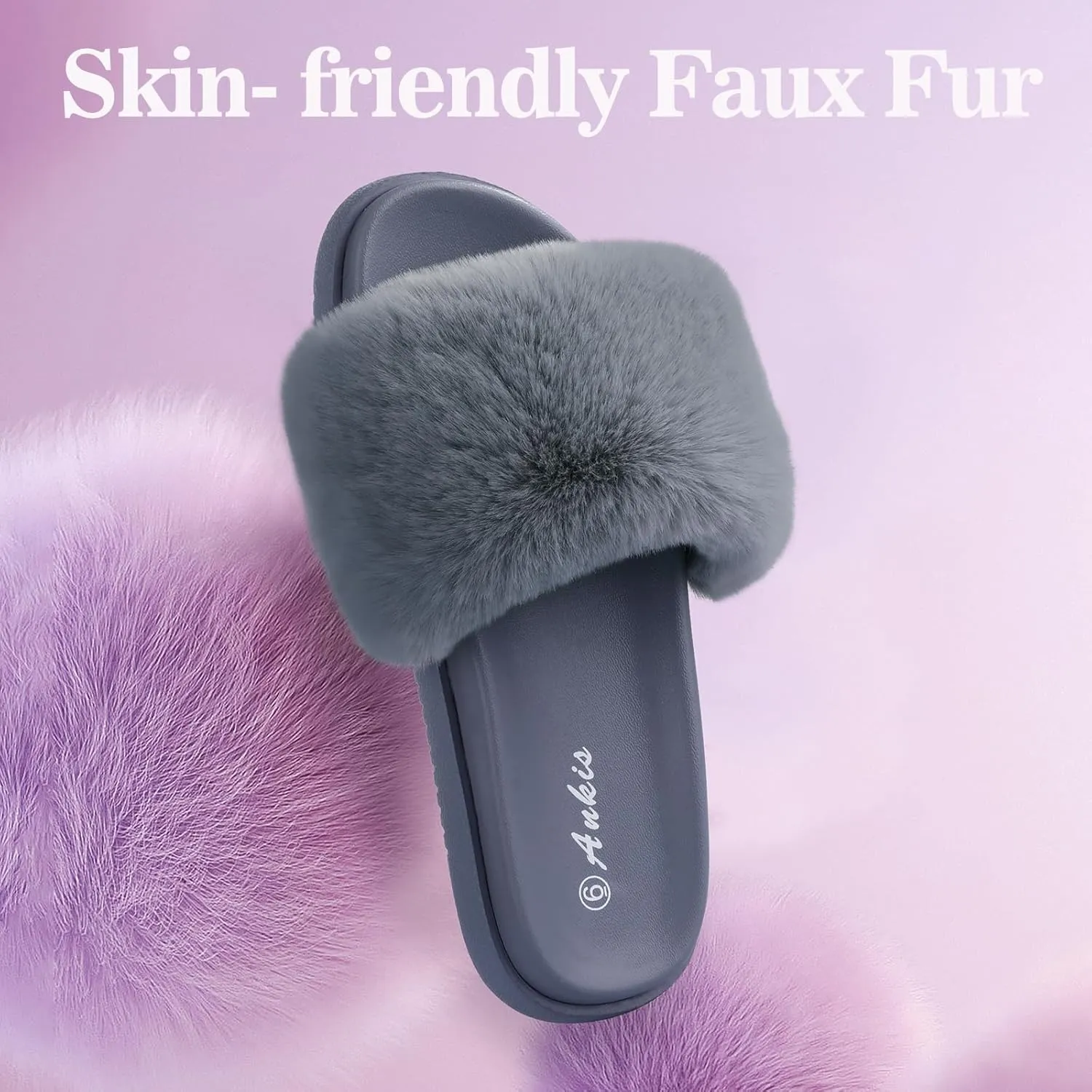 Ankis Black Pink Grey Camel Fur Slides-Cute Chic Versatile Pretty Soft Platform Slides, Open Toe, Non-slip Womens House Fluffy Slippers, Fuzzy Slippers for Women Indoor Outdoor, All Seasons