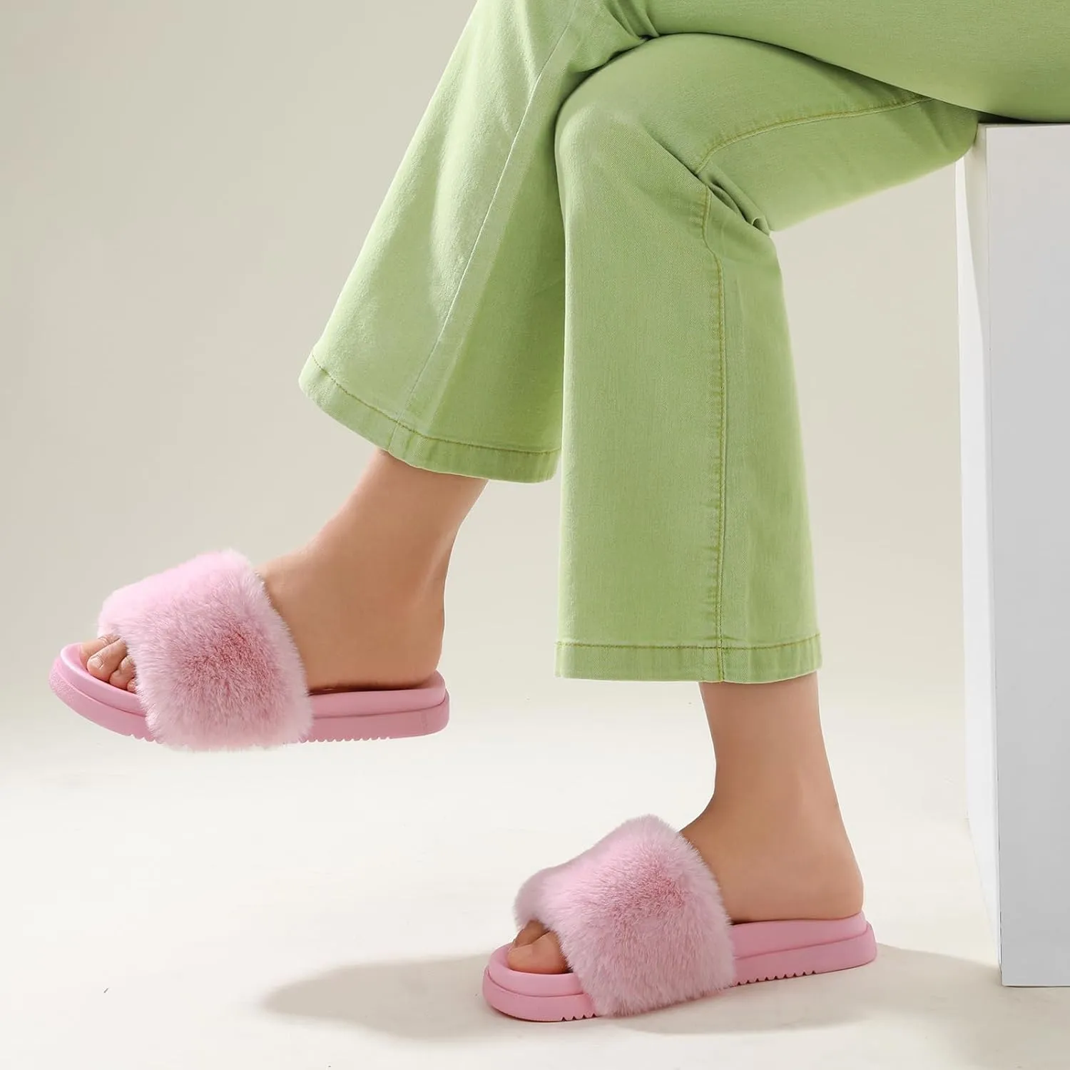 Ankis Black Pink Grey Camel Fur Slides-Cute Chic Versatile Pretty Soft Platform Slides, Open Toe, Non-slip Womens House Fluffy Slippers, Fuzzy Slippers for Women Indoor Outdoor, All Seasons