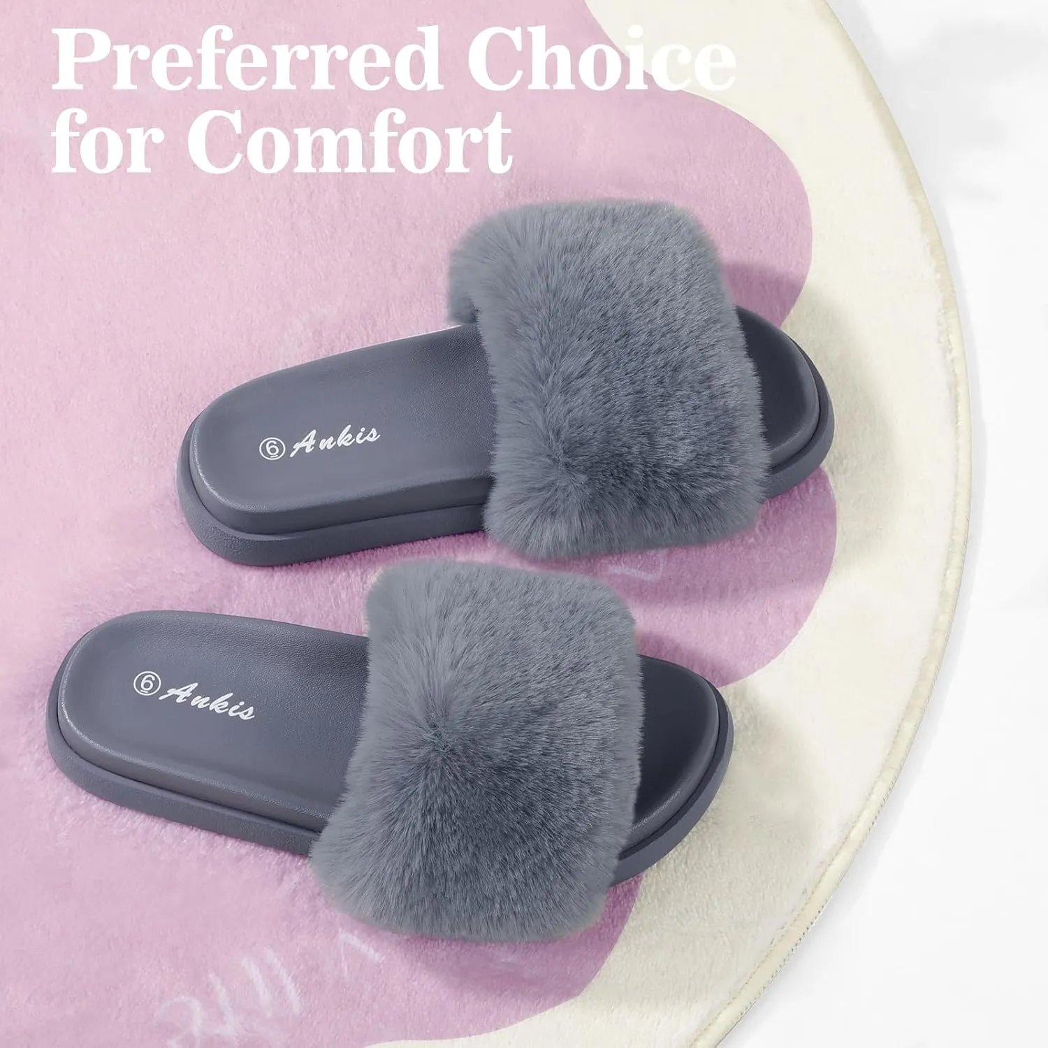 Ankis Black Pink Grey Camel Fur Slides-Cute Chic Versatile Pretty Soft Platform Slides, Open Toe, Non-slip Womens House Fluffy Slippers, Fuzzy Slippers for Women Indoor Outdoor, All Seasons