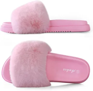 Ankis Black Pink Grey Camel Fur Slides-Cute Chic Versatile Pretty Soft Platform Slides, Open Toe, Non-slip Womens House Fluffy Slippers, Fuzzy Slippers for Women Indoor Outdoor, All Seasons