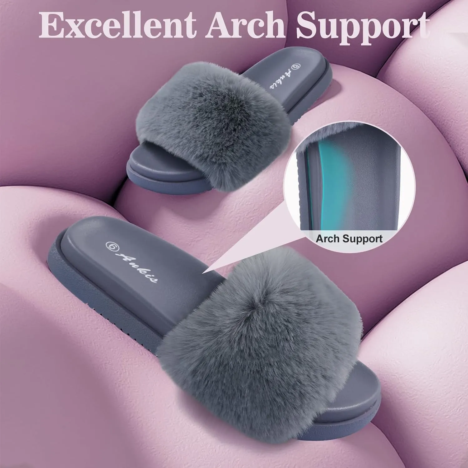 Ankis Black Pink Grey Camel Fur Slides-Cute Chic Versatile Pretty Soft Platform Slides, Open Toe, Non-slip Womens House Fluffy Slippers, Fuzzy Slippers for Women Indoor Outdoor, All Seasons