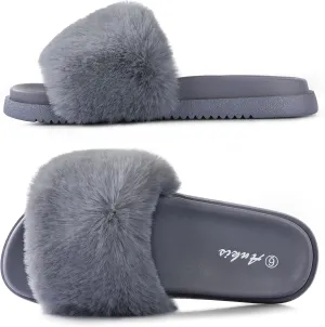 Ankis Black Pink Grey Camel Fur Slides-Cute Chic Versatile Pretty Soft Platform Slides, Open Toe, Non-slip Womens House Fluffy Slippers, Fuzzy Slippers for Women Indoor Outdoor, All Seasons