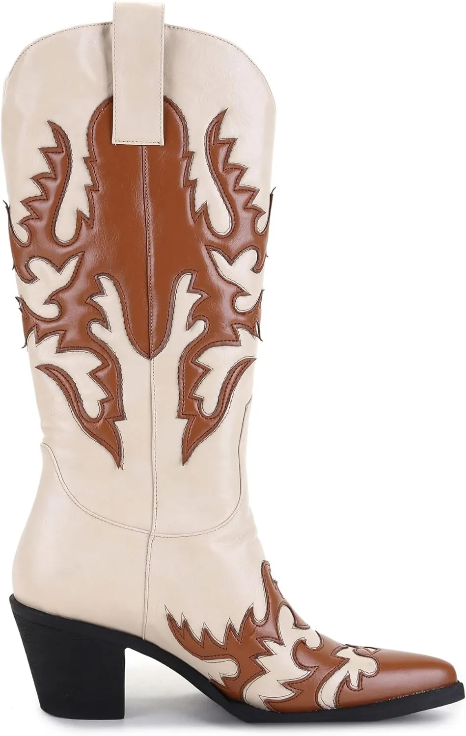 ANN CREEK Women's 'Claremont' Sexy Cowboy Boots Mid Calf Knee-high Patchwork Dressy Cowgirl Western Woman Chunky Heel Pointed Toe Trendy Knee High Tall Boots