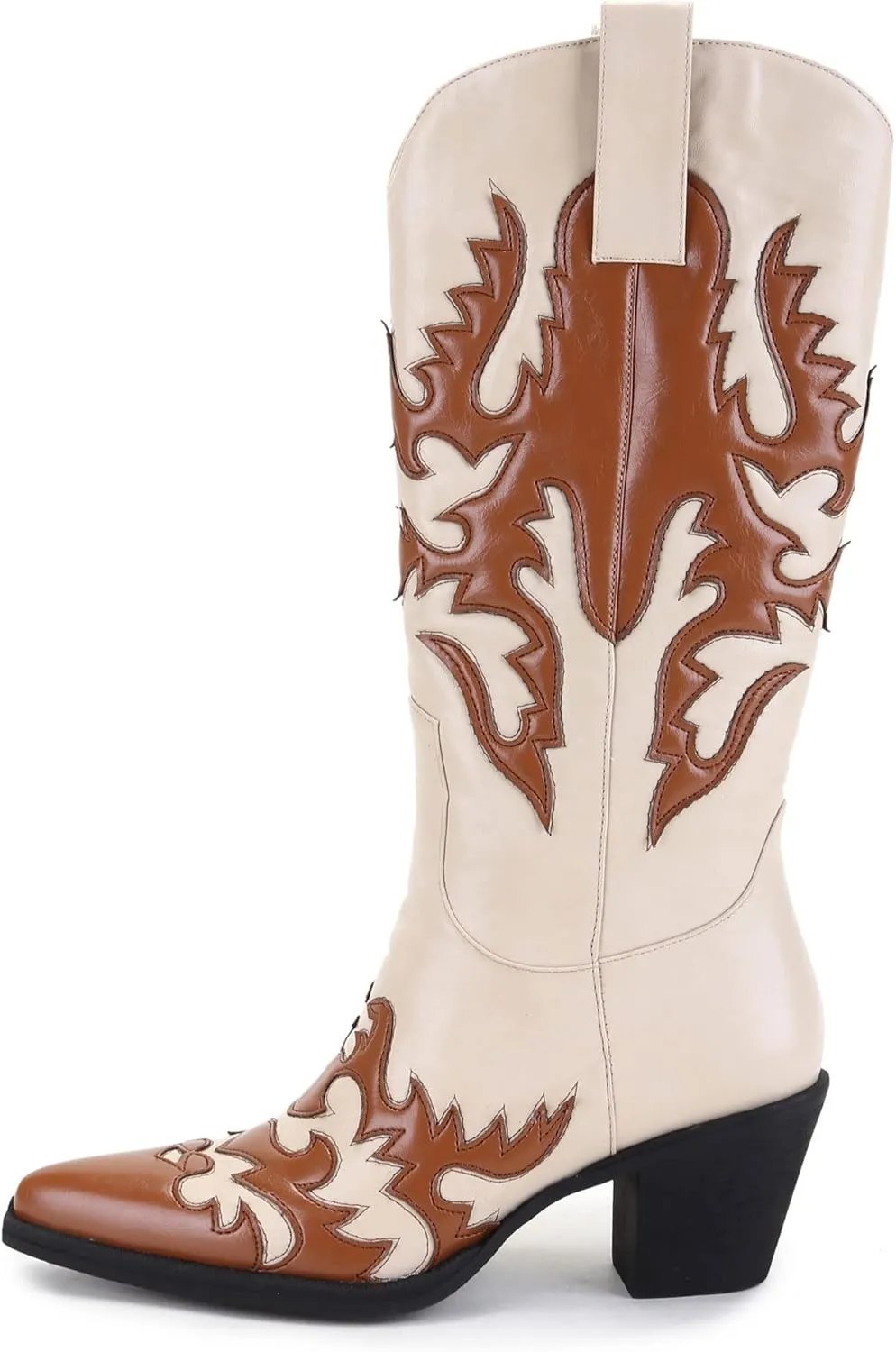 ANN CREEK Women's 'Claremont' Sexy Cowboy Boots Mid Calf Knee-high Patchwork Dressy Cowgirl Western Woman Chunky Heel Pointed Toe Trendy Knee High Tall Boots