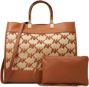 Anne Klein Large tote in embroidered AK straw
