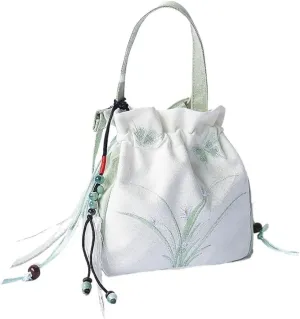 Antique Women's Embroidered Flower Bunch Mouth Tassel Gilrs Hanfu Exquisite Handbag Shoulder Bag (Color : 1)
