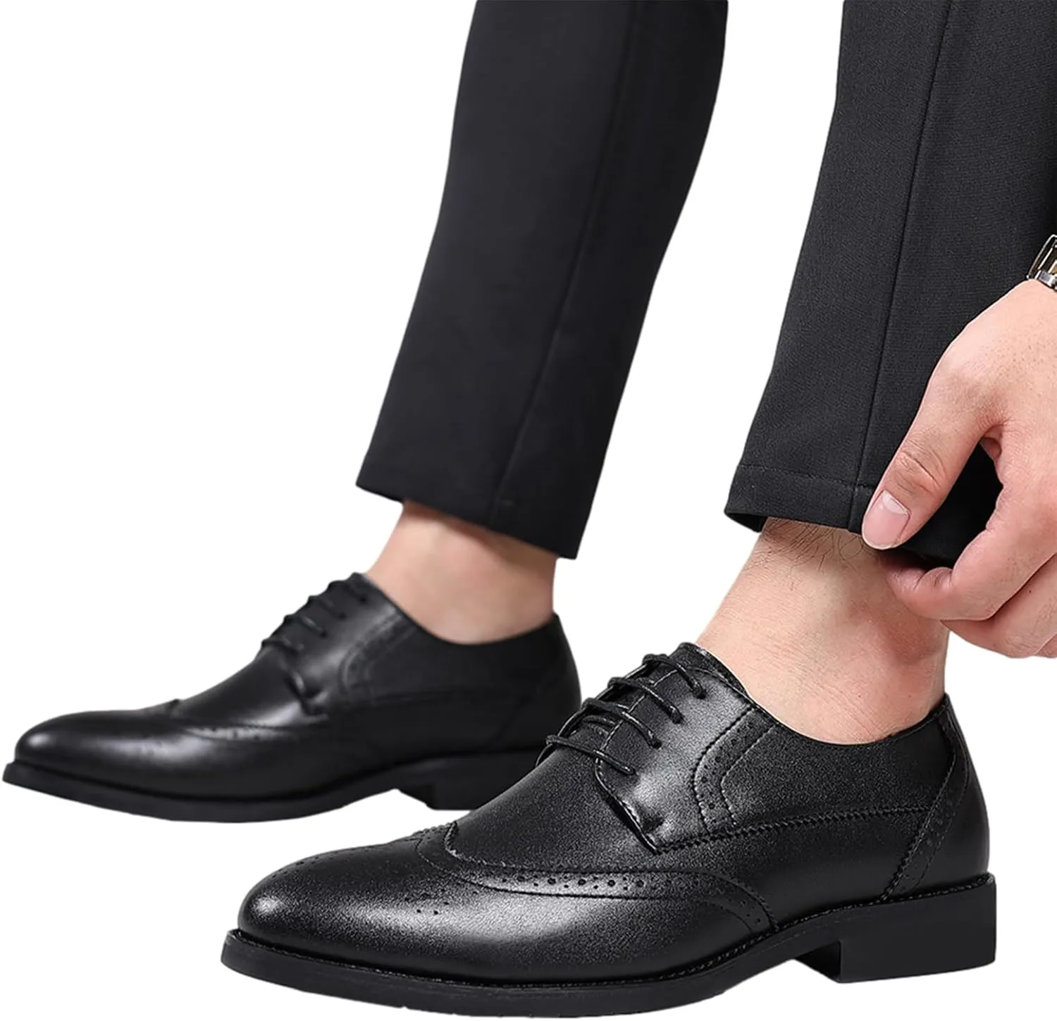 ANUFER Men's Elegant Wingtip Brogue Spectator Shoes Patchwork Derby Lace Up Dress Shoes