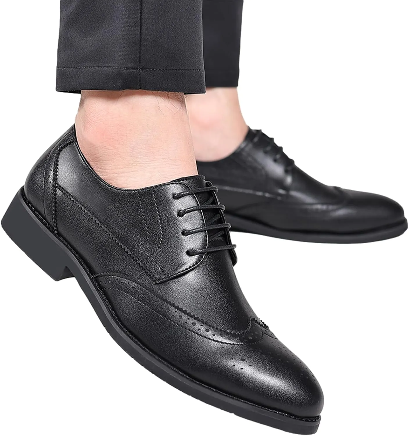 ANUFER Men's Elegant Wingtip Brogue Spectator Shoes Patchwork Derby Lace Up Dress Shoes