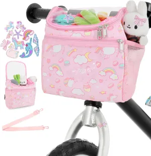 ANZOME Kids Bike Basket with Shoulder Strap, Bicycle Basket with 10 Stickers, Waterproof Front Handlebar Bag, Kids Bike Accessories Gift for Girls Boys, Fits Most Bicycles, Scooter, Tricycle