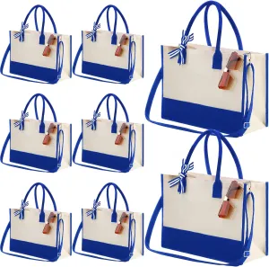 Aoriher 8 PCS Canvas Tote Bag with Shoulder Strap Zipper Opening Grocery Tote for Women Birthday Bridesmaid Gift Bag
