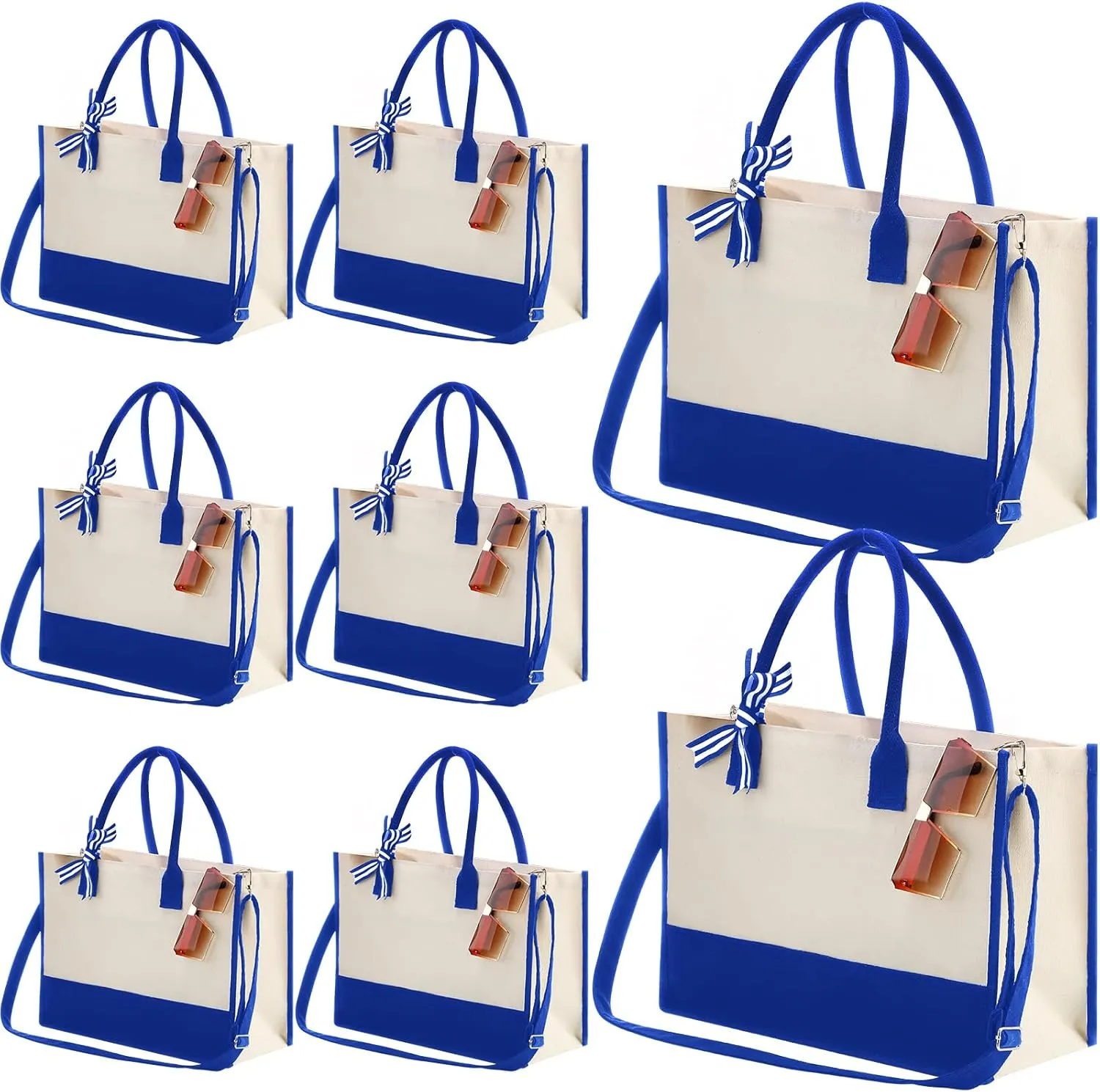 Aoriher 8 PCS Canvas Tote Bag with Shoulder Strap Zipper Opening Grocery Tote for Women Birthday Bridesmaid Gift Bag