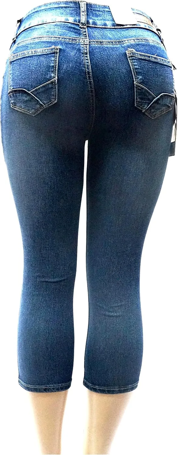 APT.9 / Diamante Juniors Women's Capri Denim Jeans Skinny Ripped Distressed Stretch Pants
