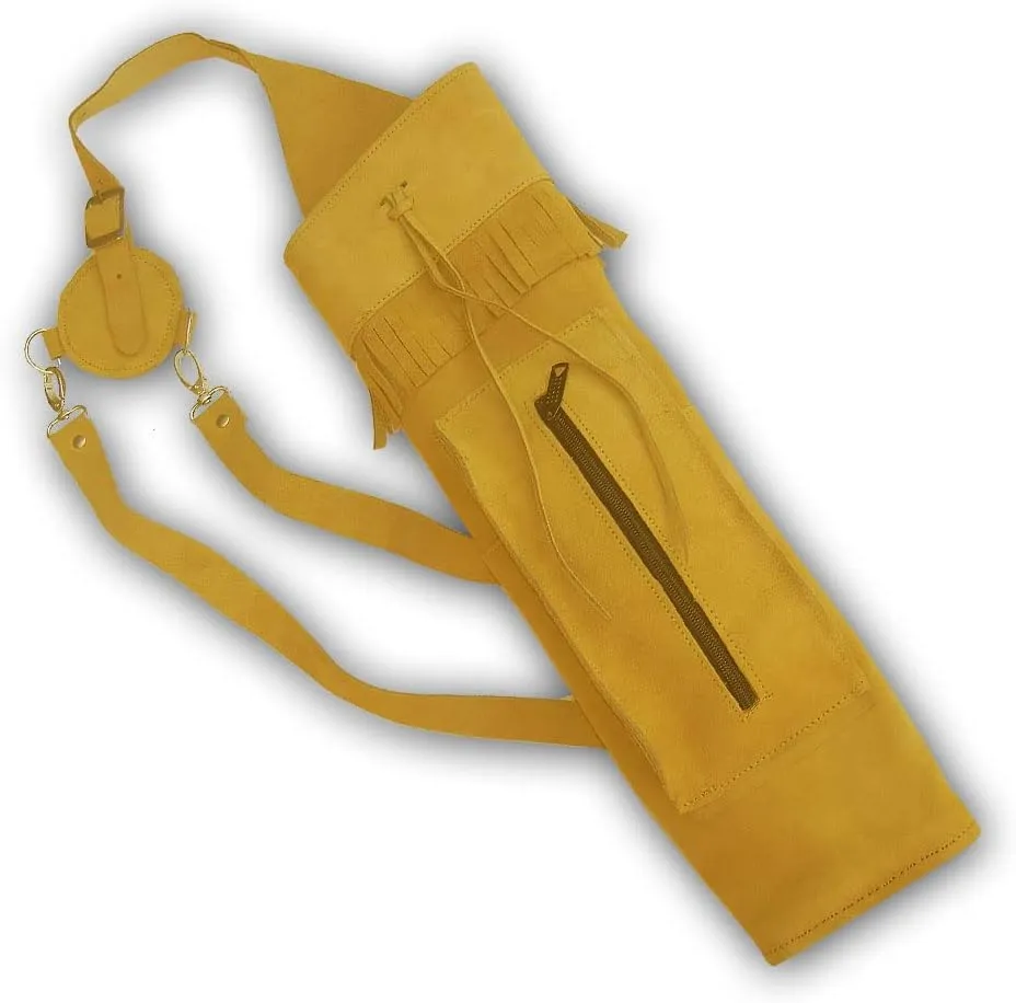 Archery, Hunting Indoor Outdoor Sports, Recurve/Compound/Longbow Traditional Suede Leather Shoulder Back Arrow Holder, Quiver, Bag.