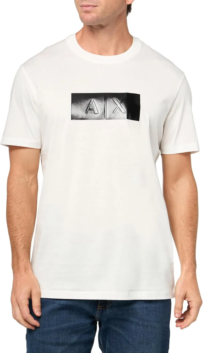 Armani Exchange Men's Faux Leather Elongated Box Logo Tee