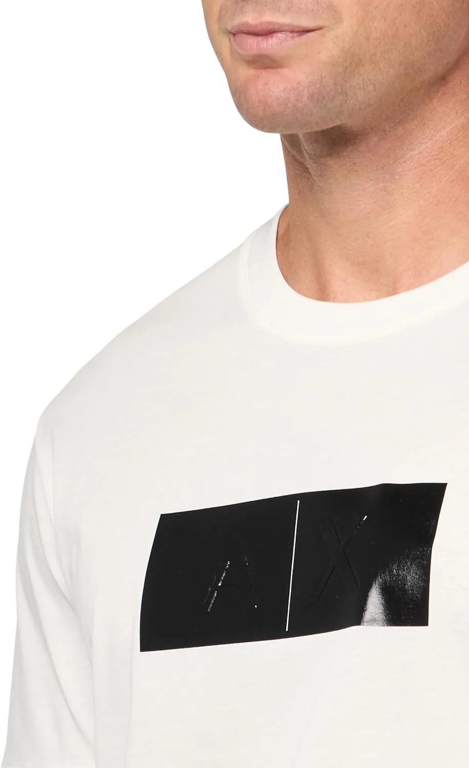 Armani Exchange Men's Faux Leather Elongated Box Logo Tee
