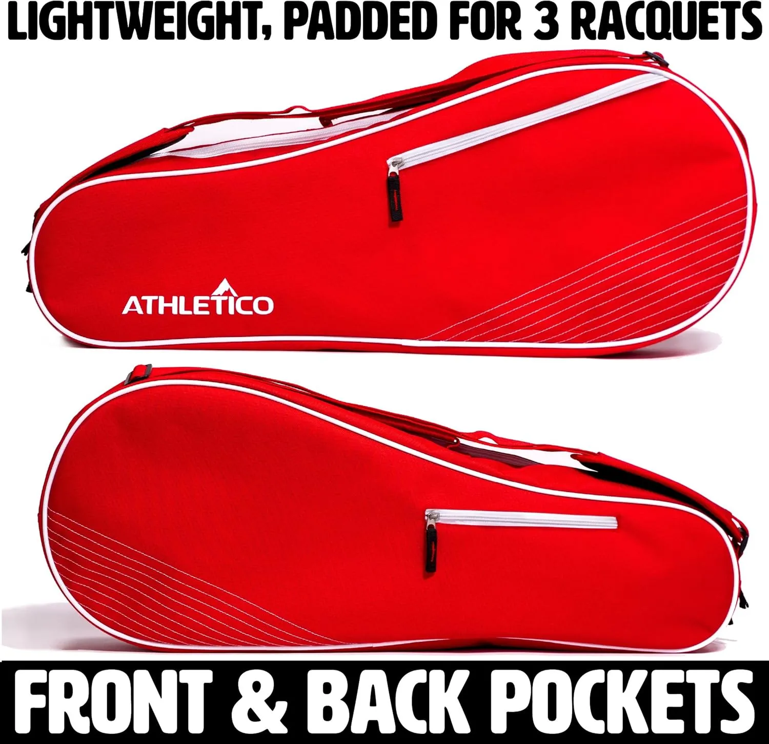 Athletico 3 Racquet Tennis Bag | Padded to Protect Rackets & Lightweight | Professional or Beginner Tennis Players | Unisex Design for Men, Women, Youth and Adults