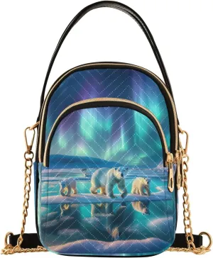 Aurora and Polar Bears Women's Crossbody Bags Quilted Purse with Chain Phone Purse Handbag