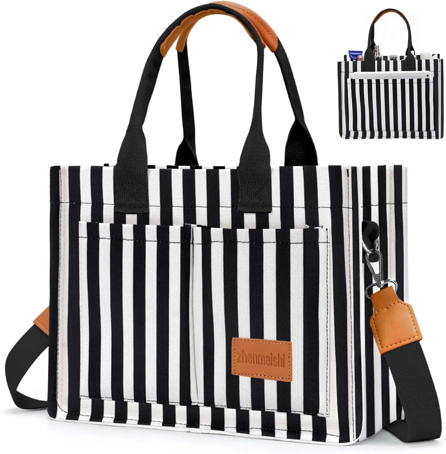 Ayieyill Canvas Tote Bag for Women with Pockets Crossbody Bag Tote Shoulder Handbags Casual Work Bags Everything Tote Bag