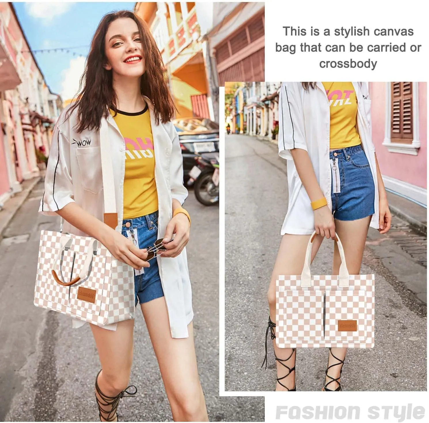 Ayieyill Canvas Tote Bag for Women with Pockets Crossbody Bag Tote Shoulder Handbags Casual Work Bags Everything Tote Bag