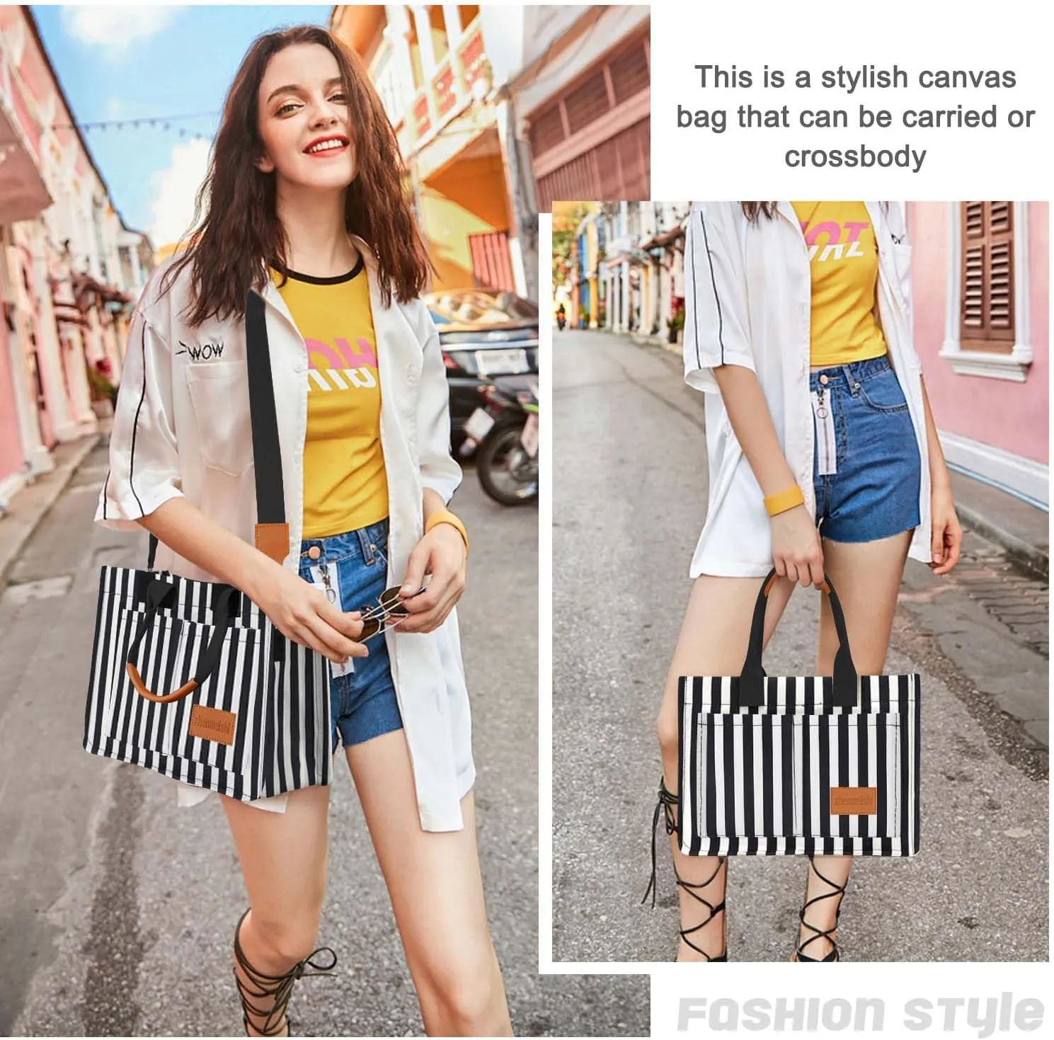 Ayieyill Canvas Tote Bag for Women with Pockets Crossbody Bag Tote Shoulder Handbags Casual Work Bags Everything Tote Bag