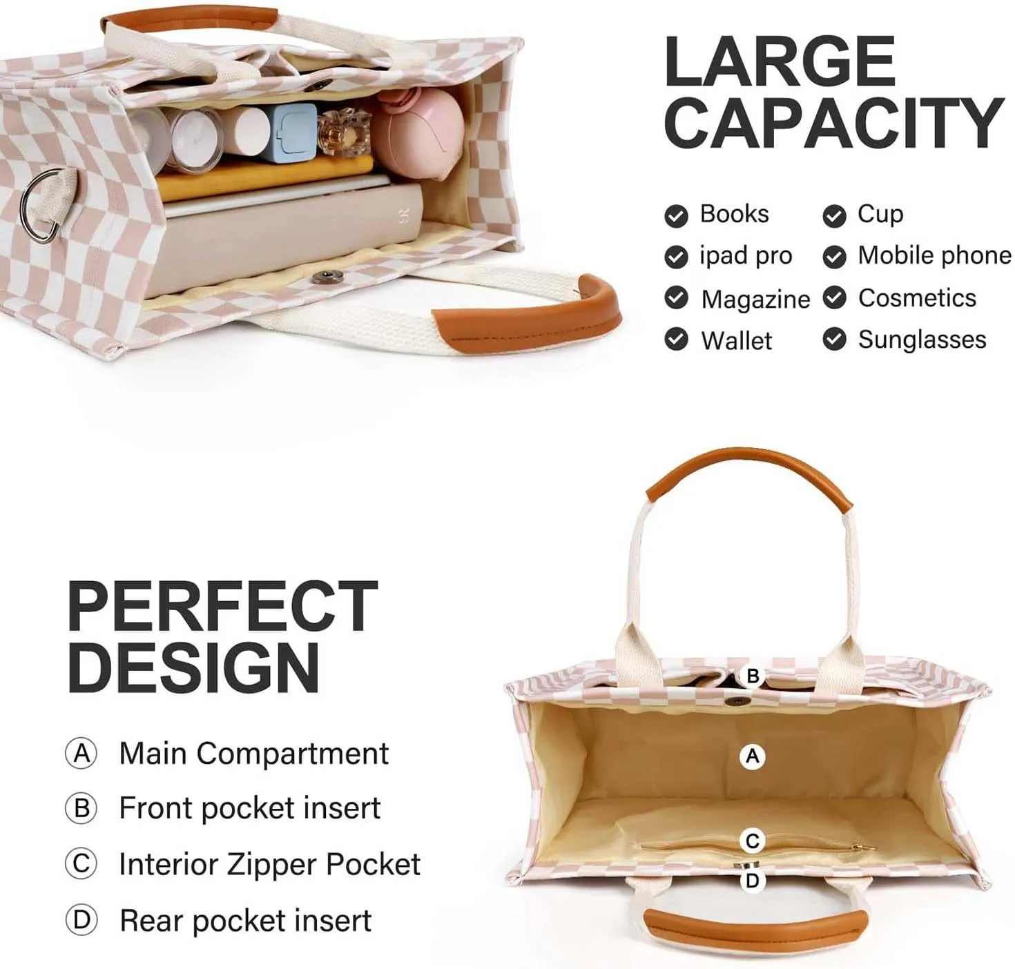Ayieyill Canvas Tote Bag for Women with Pockets Crossbody Bag Tote Shoulder Handbags Casual Work Bags Everything Tote Bag
