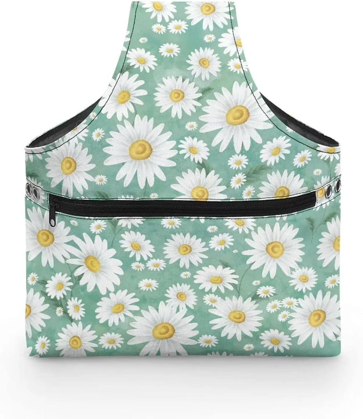 Babrukda White Daisy Green Print Yarn Bag Yarn Storage Organizer Yarn Holder Crochet Bag with Handles Knitting Tote Bag Craft Kits Bag Embroidery Carrying Bag Needlework Tool Bag Handbag L