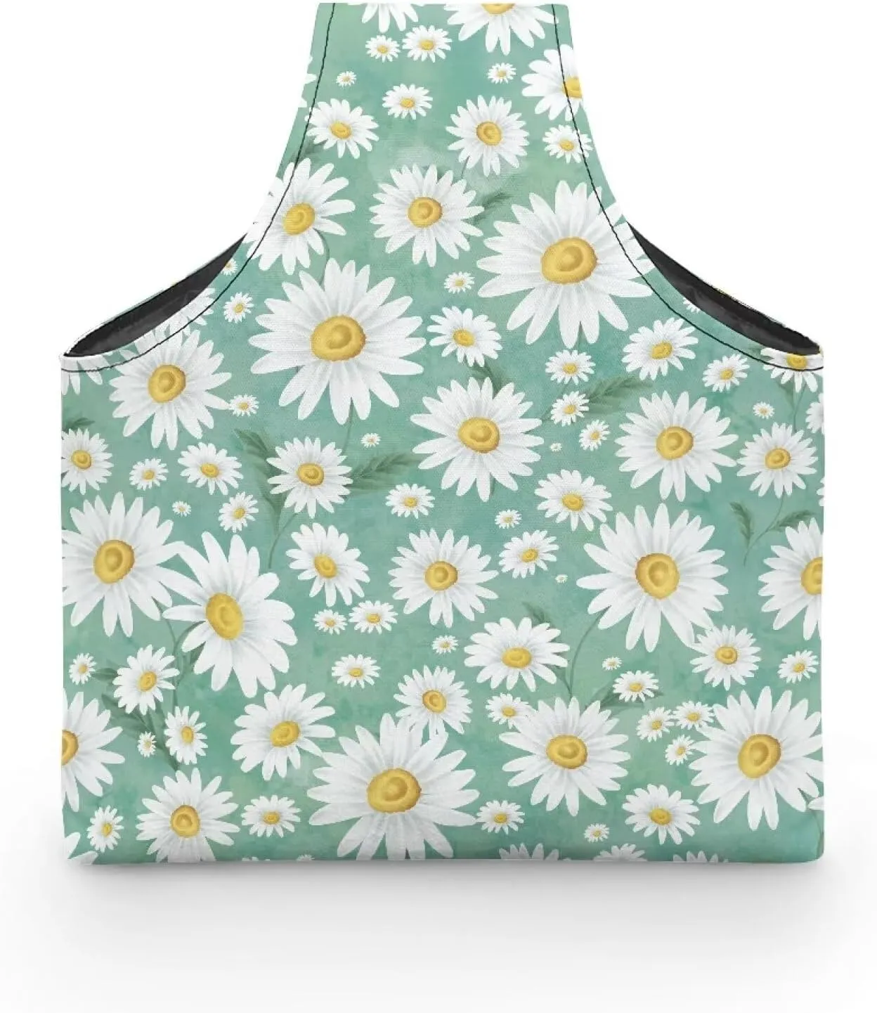 Babrukda White Daisy Green Print Yarn Bag Yarn Storage Organizer Yarn Holder Crochet Bag with Handles Knitting Tote Bag Craft Kits Bag Embroidery Carrying Bag Needlework Tool Bag Handbag L