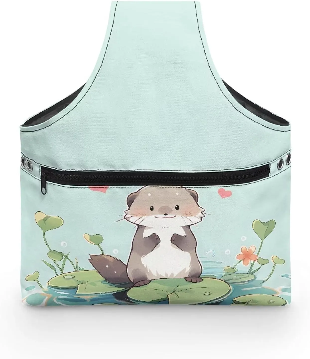 Babrukda Yarn Bag with Holes for Crochet Yarn Storage Handbag Crochet Bag Organizer Yarn Holder Tote Knitting Bag with Handles Craft Kits Bag Cute Otter Print Embroidery Project Bag Large