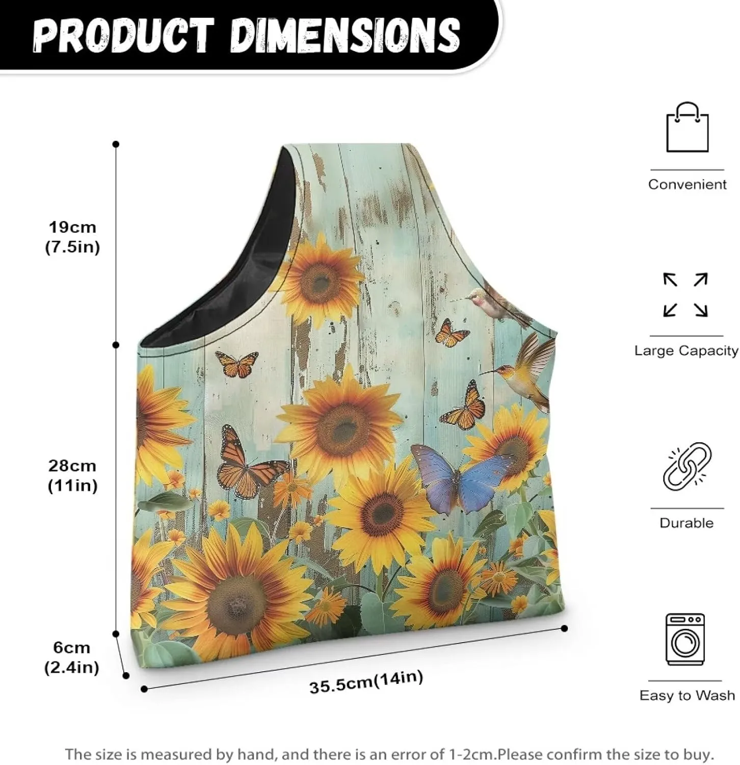 Babrukda Yarn Bag with Holes for Crochet Yarn Storage Handbag Crochet Bag Organizer Yarn Holder Tote Knitting Bag with Handles Craft Kits Bag Sunflower Butterflies Plank Print Embroidery Project Bag L