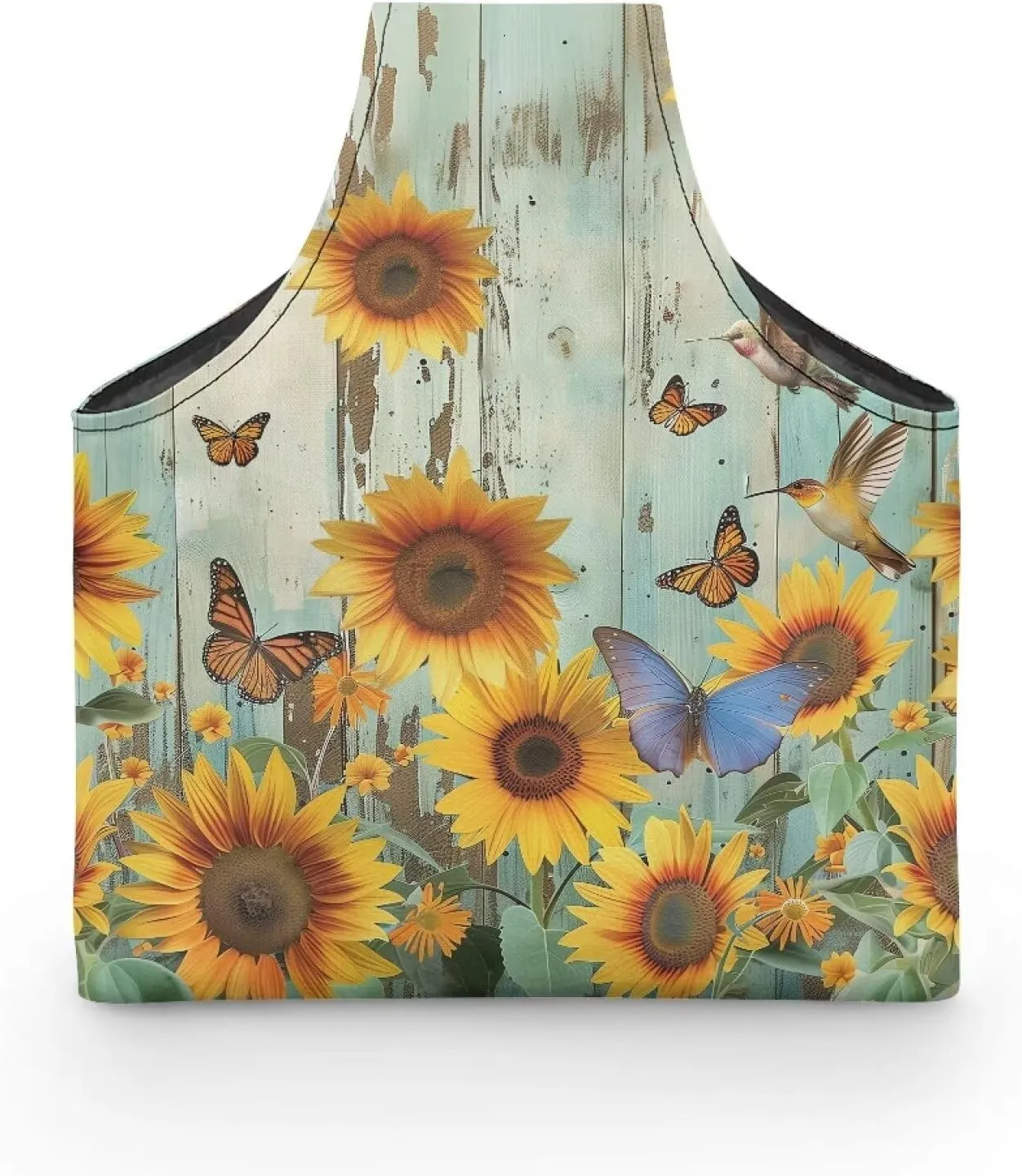 Babrukda Yarn Bag with Holes for Crochet Yarn Storage Handbag Crochet Bag Organizer Yarn Holder Tote Knitting Bag with Handles Craft Kits Bag Sunflower Butterflies Plank Print Embroidery Project Bag L