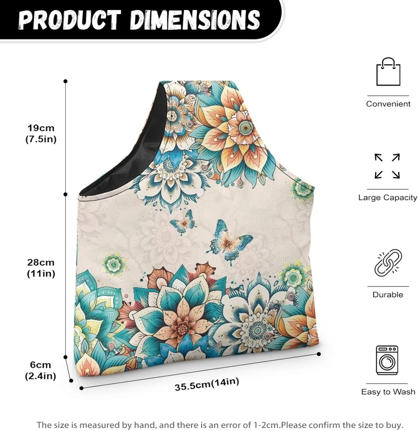 Babrukda Yarn Bag with Holes Yarn Organizer for Crocheting Boho Flower Butterfly Print Crochet Handbag Yarn Holder Sewing Supplies Storage Knitting Tote Bag Craft Kits Embroidery Carrying Bag L
