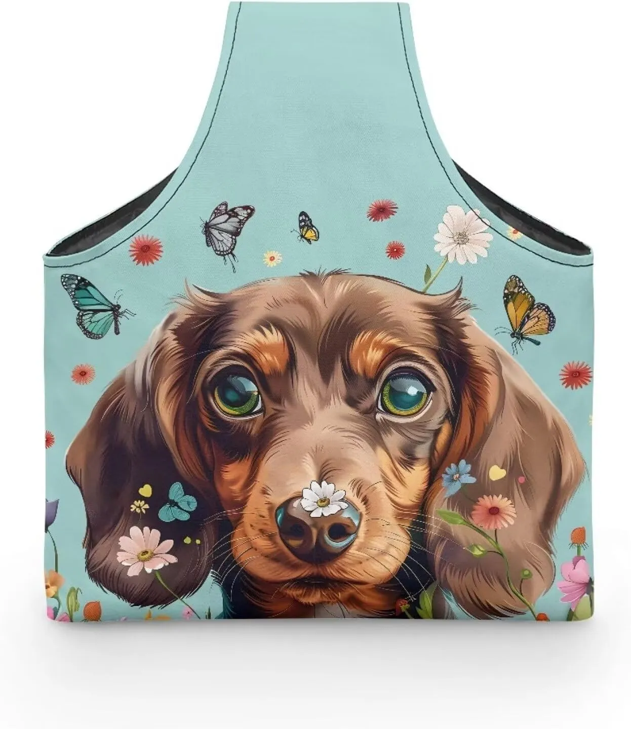 Babrukda Yarn Bag, Yarn Holder for Crochet Accessories, Crochet Bag Organizer, Knitting Tote Bag, Needlework Tool Storage Bag, Dachshund Butterflies Print Handbag with Front Zip Pocket, Large