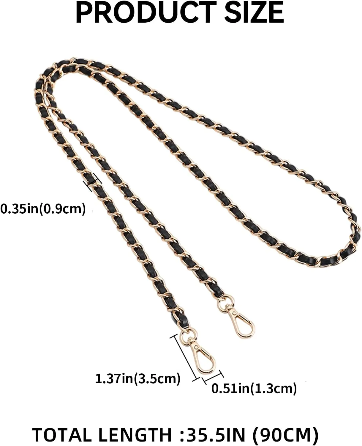 Bag Leather Chain Strap for Handbag Replacement,Purse Chain Shoulder Straps Crossbody (BLACK-90CM)